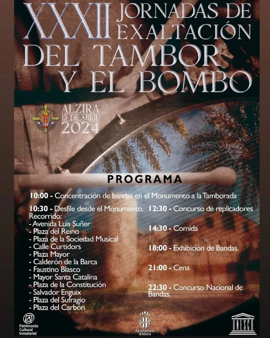XXXII Jornadas de Exaltación del Tambor y el Bombo en Alzira, 13 Abril 2024
